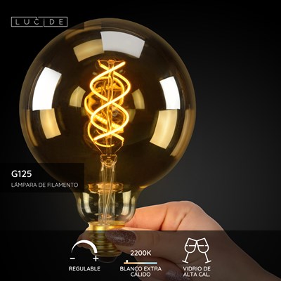 Lucide G125 - Lámpara de filamento - Ø 12,5 cm - LED Regul. - E27 - 1x4,9W 2200K - Ámbar